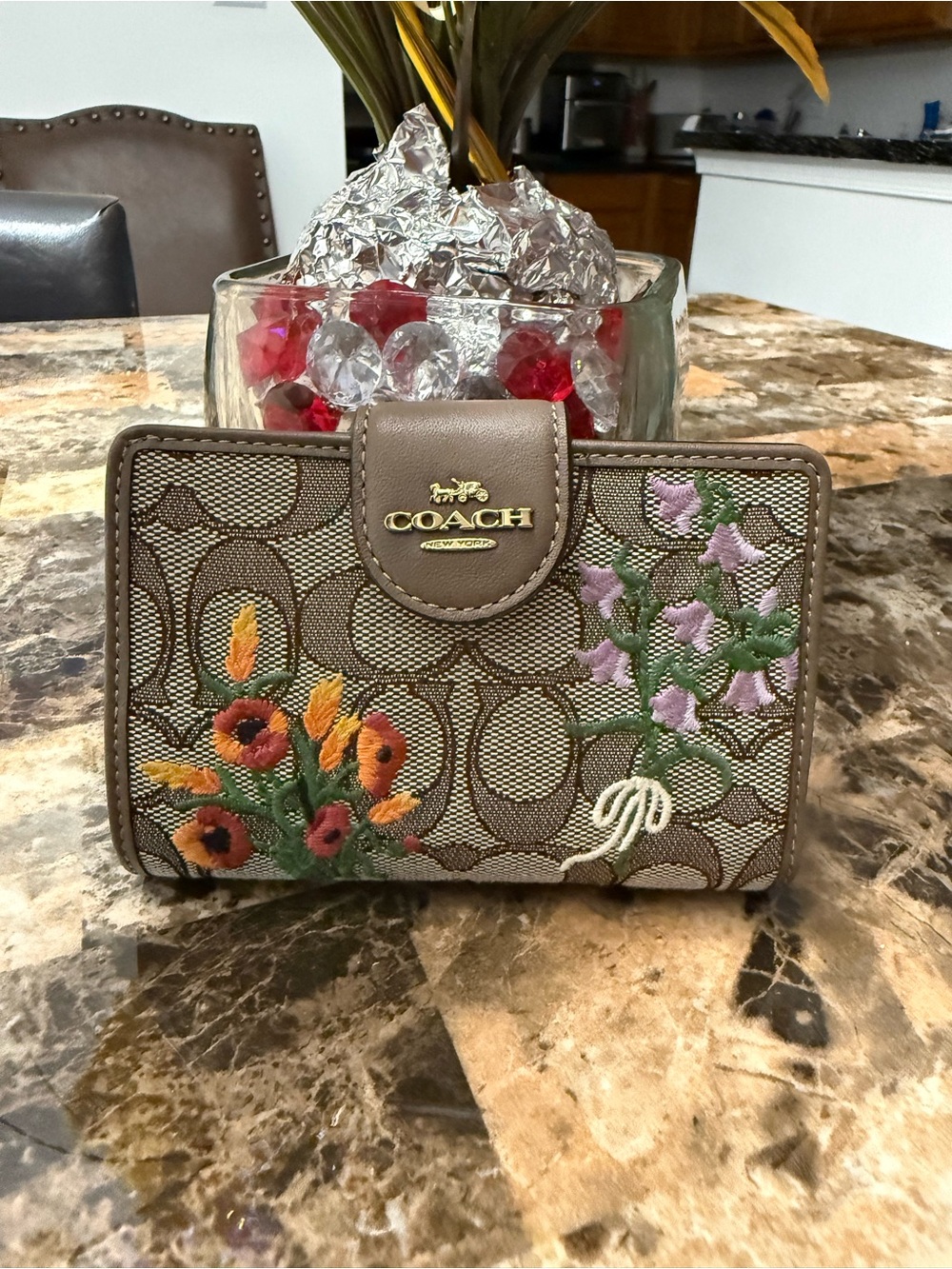 Coach Floral Embroidered Signature Canvas Wallet - Taupe